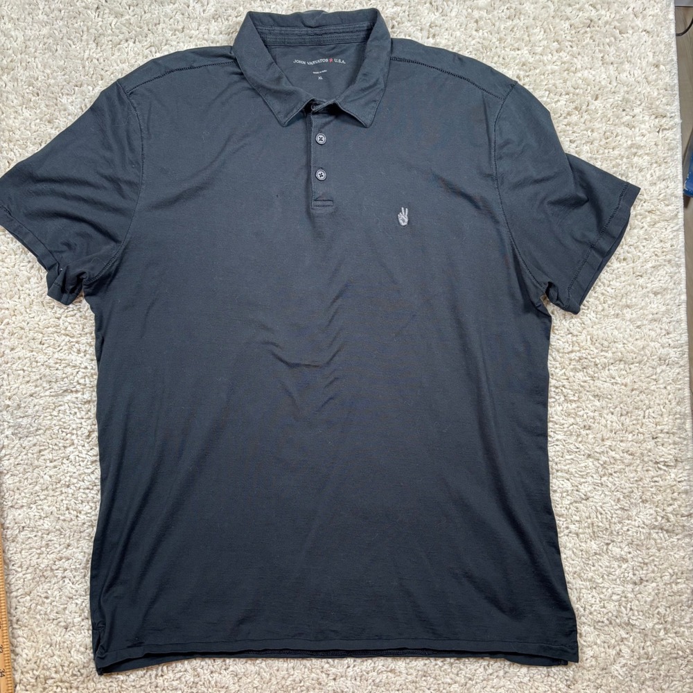 John Varvatos USA Polo Shirt Mens XL Black Good Peace Sign Logo Short Sleeve‎